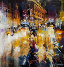 Downtown by Night by Yared Nigussu at The Avenue Gallery, a contemporary fine art gallery in Victoria, BC, Canada.