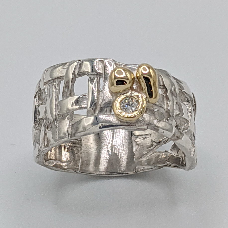 Woven Basket Ring with 18kt. Yellow Gold & Diamond by Chi's Creations at The Avenue Gallery, a contemporary fine art gallery in Victoria, BC, Canada.