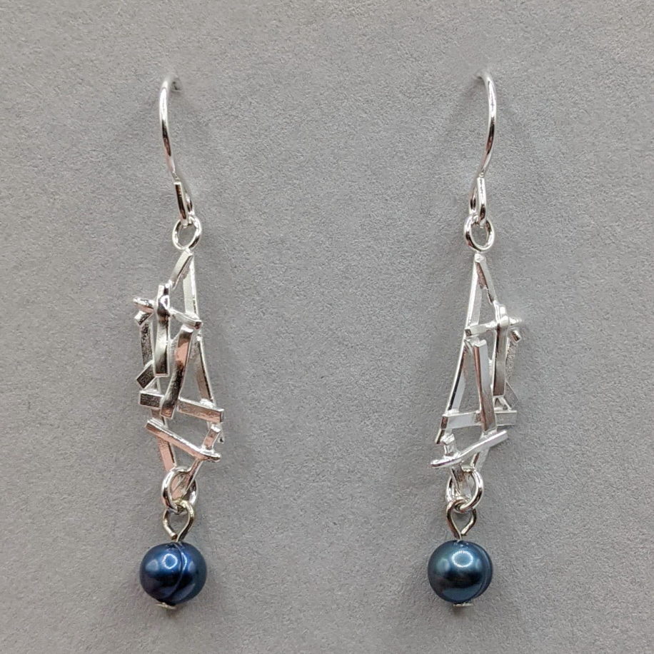 Twig Rectangle Earrings with Blue Pearls by A & R Jewellery at The Avenue Gallery, a contemporary fine art gallery in Victoria, BC, Canada.