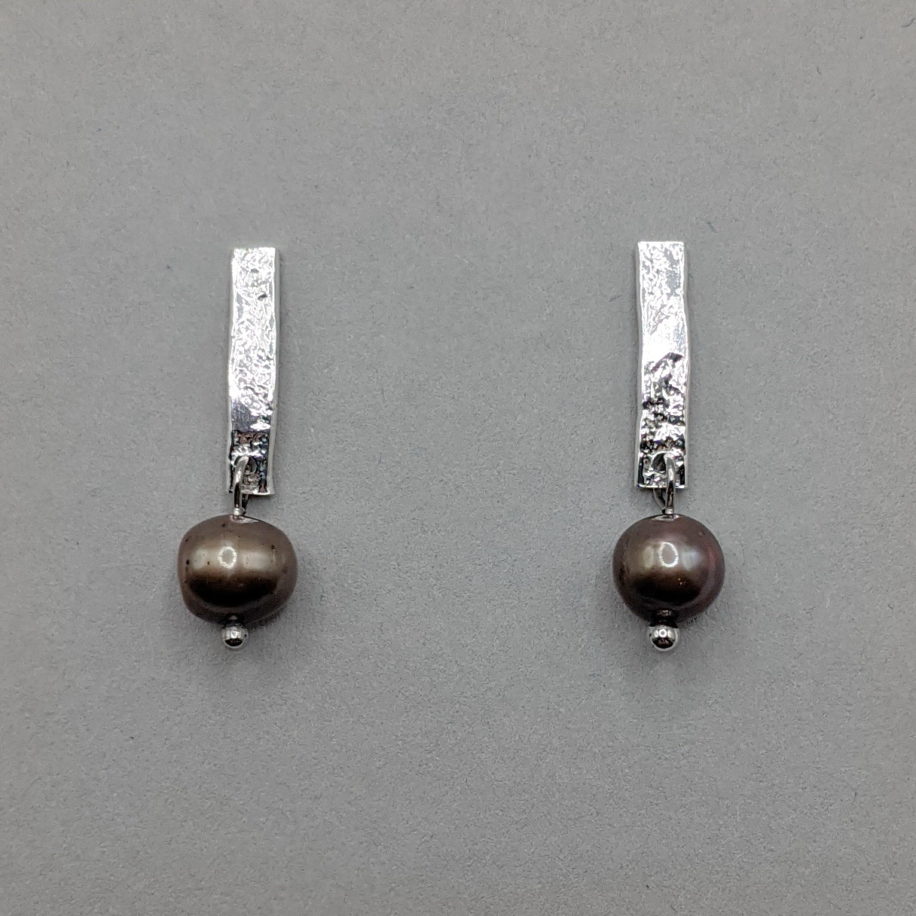 Textured Bar Earrings with Brown Pearls by A & R Jewellery at The Avenue Gallery, a contemporary fine art gallery in Victoria, BC, Canada.
