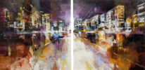 Downtown By Night by Yared Nigussu at The Avenue Gallery, a contemporary fine art gallery in Victoria, BC, Canada.