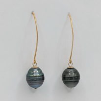 Tahitian Pearl Earrings with 14kt Heavy Yellow Gold Plated Sterling Silver Wires by Val Nunns at The Avenue Gallery, a contemporary fine art gallery in Victoria, BC, Canada.