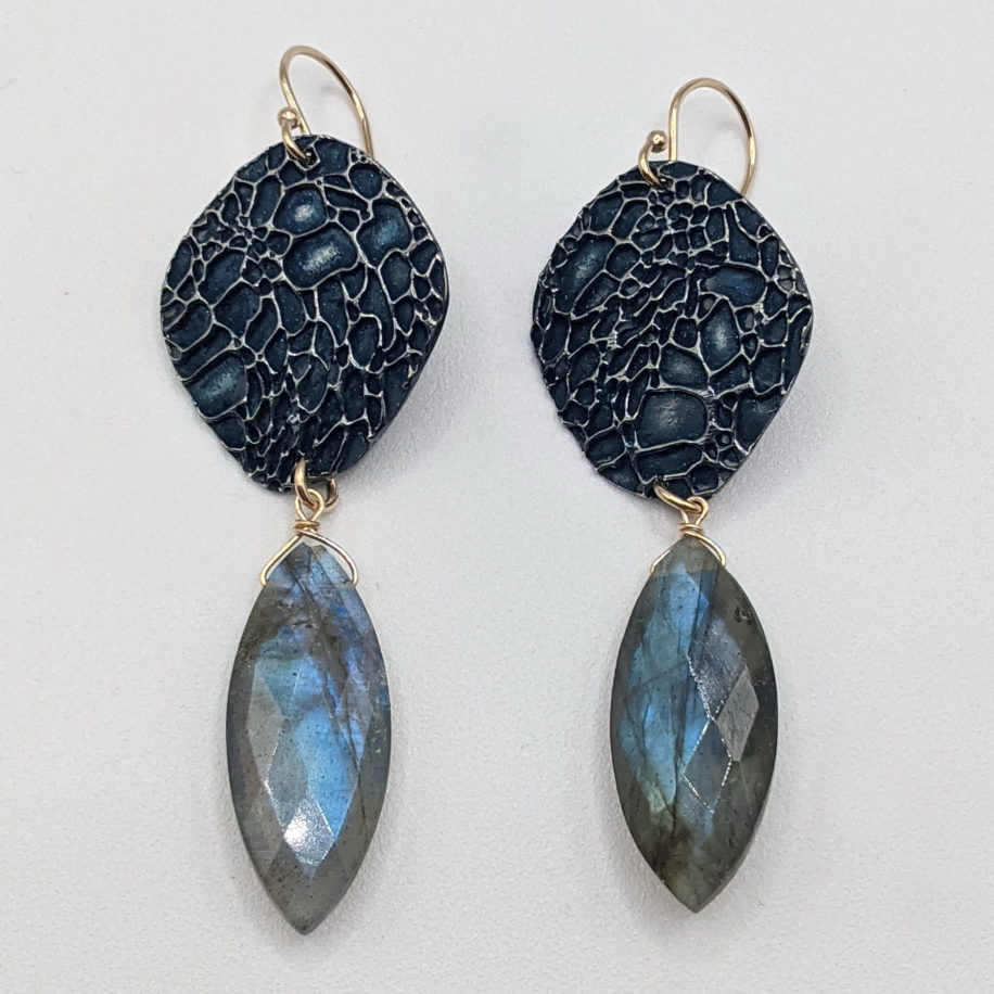 Textured Earrings with Labradorite by Air & Earth Design at The Avenue Gallery, a contemporary fine art gallery in Victoria, BC, Canada.