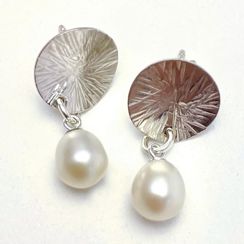 Lily Pad Earrings with White Pearls by Chi's Creations at The Avenue Gallery, a contemporary fine art gallery in Victoria, BC, Canada.
