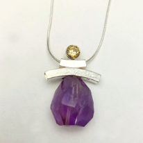 Balance Inukshuk Necklace with Cubic Zirconia & Amethyst Crystal by Chi's Creations at The Avenue Gallery, a contemporary fine art gallery in Victoria, BC, Canada.