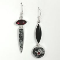 Pinolith, Black Jade & Garnet Earrings by Brenda Roy at The Avenue Gallery, a contemporary fine art gallery in Victoria, BC, Canada.