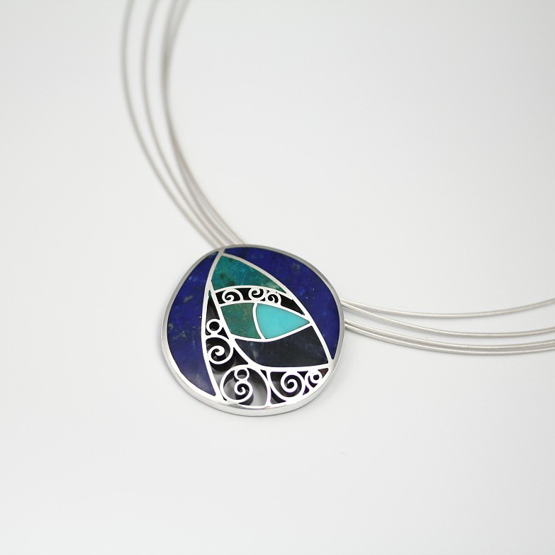 Lapis, Sodalite, Chrysocolla & Turquoise Pendant by Brenda Roy at The Avenue Gallery, a contemporary fine art gallery in Victoria, BC, Canada.