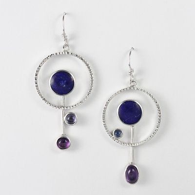 Lapis, Amethyst, Iolite & Sapphire Earrings by Brenda Roy at The Avenue Gallery, a contemporary fine art gallery in Victoria, BC, Canada.
