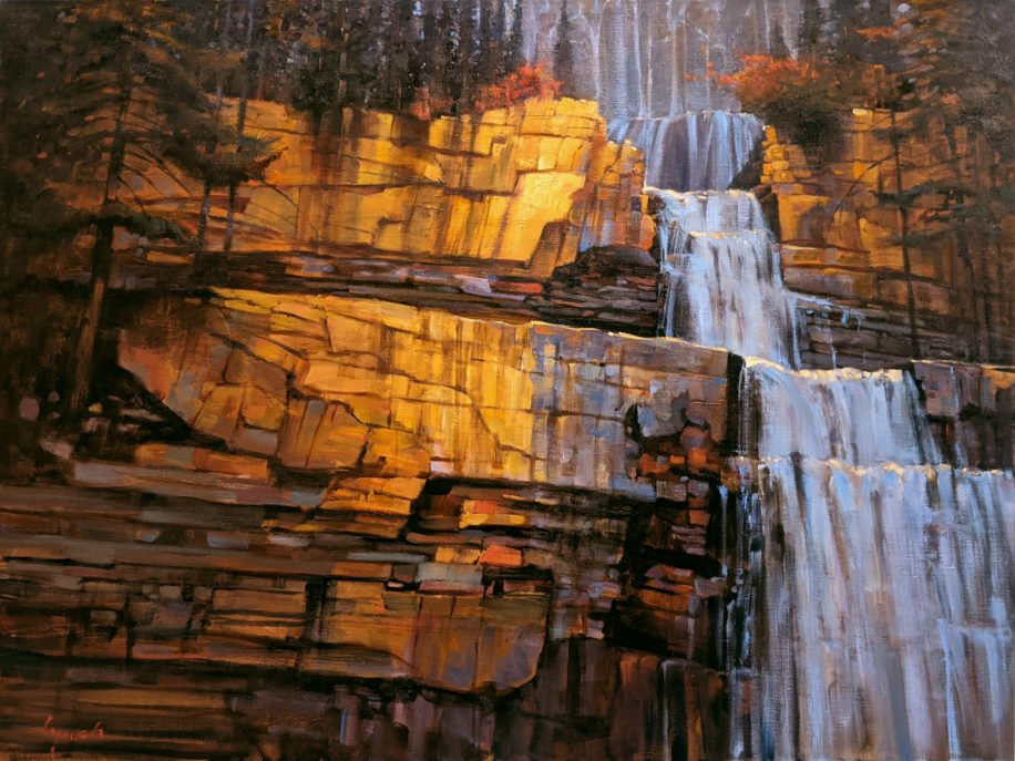 'Rock and Water', Tangle Falls, Jasper by Brent Lynch at The Avenue Gallery, a contemporary fine art gallery in Victoria, BC, Canada.