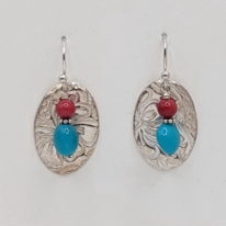Textured Oval Earrings with Turquoise & Coral by Veronica Stewart at The Avenue Gallery, a contemporary fine art gallery in Victoria, BC, Canada.