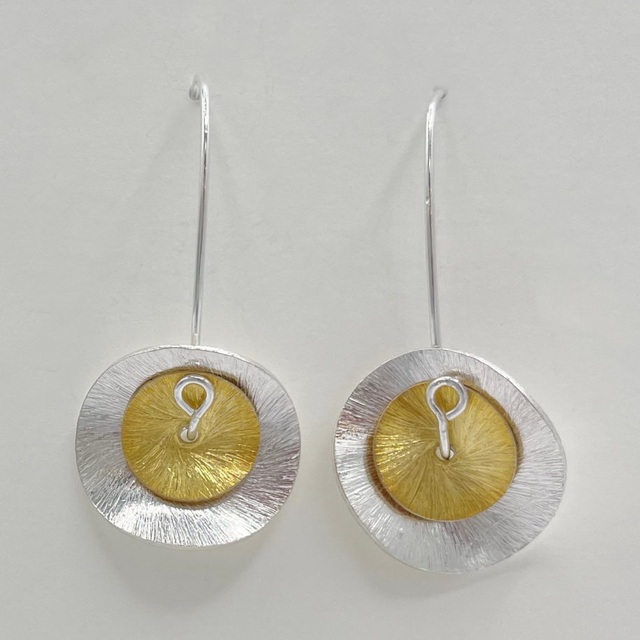 Brushed Silver & Vermeil Gold Petals Earrings by Chi’s Creations at The Avenue Gallery, a contemporary fine art gallery in Victoria, BC, Canada.