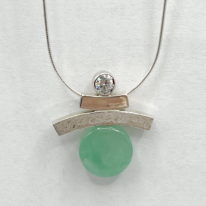 Balance Inukshuk Necklace with Cubic Zirconia & Chinese Green Jade by Chi's Creations at The Avenue Gallery, a contemporary fine art gallery in Victoria, BC, Canada.