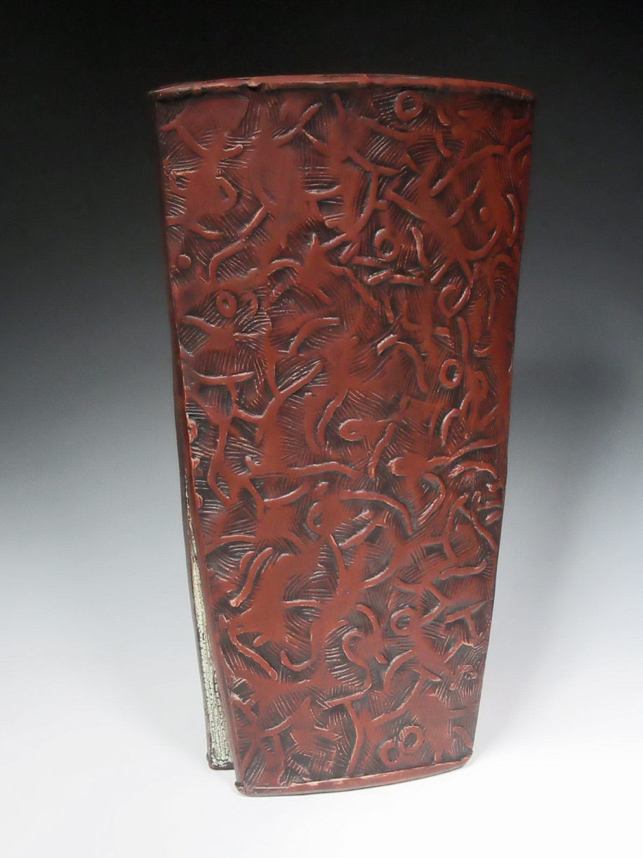 Tall Red-Brown 'V' Vase by Sandra Dolph at The Avenue Gallery, a contemporary fine art gallery in Victoria, BC, Canada.