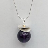 Acorn Double Brushed Petals Necklace with Gold-Filled Bead & Amethyst by Chi's Creations at The Avenue Gallery, a contemporary fine art gallery in Victoria, BC, Canada.