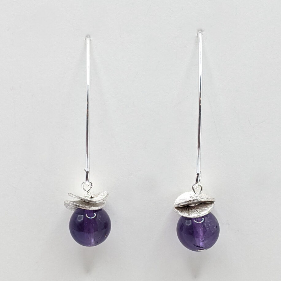 Acorn Medium Dangle Earrings with Amethyst by Chi's Creations at The Avenue Gallery, a contemporary fine art gallery in Victoria, BC, Canada.