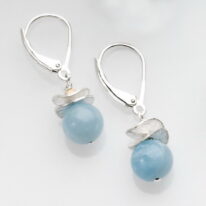 Acorn Double Brushed Petals Earrings with Aquamarine by Chi's Creations at The Avenue Gallery, a contemporary fine art gallery in Victoria, BC, Canada.