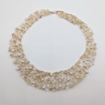 Crocheted Gold-Fill Wire Collar with White Pearls & Swarovski Crystals by Veronica Stewart at The Avenue Gallery, a contemporary fine art gallery in Victoria, BC, Canada.