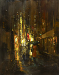 Warm Light on a Rainy Night by William Liao at The Avenue Gallery, a contemporary fine art gallery in Victoria, BC, Canada.