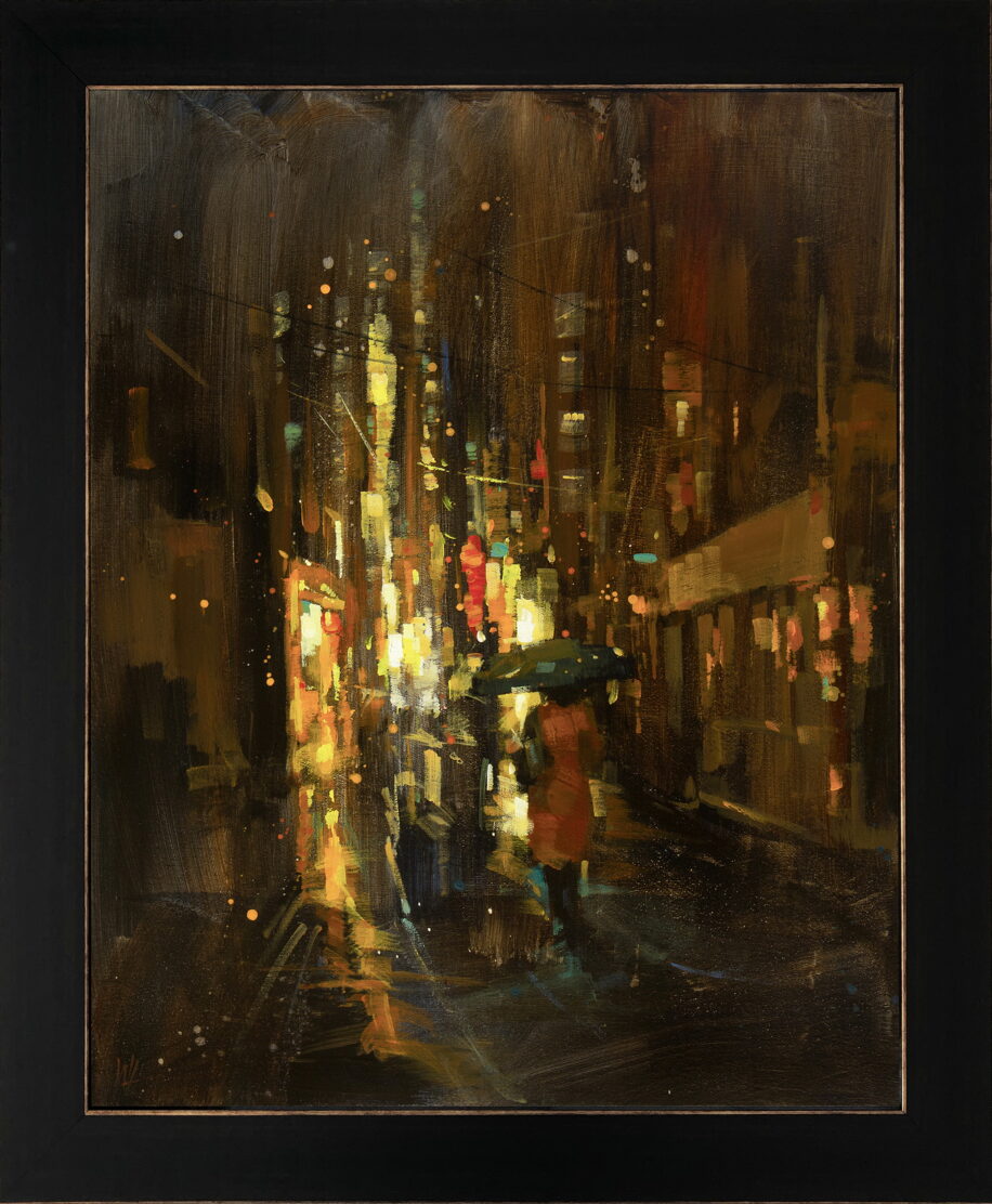 Warm Light on a Rainy Night by William Liao at The Avenue Gallery, a contemporary fine art gallery in Victoria, BC, Canada.