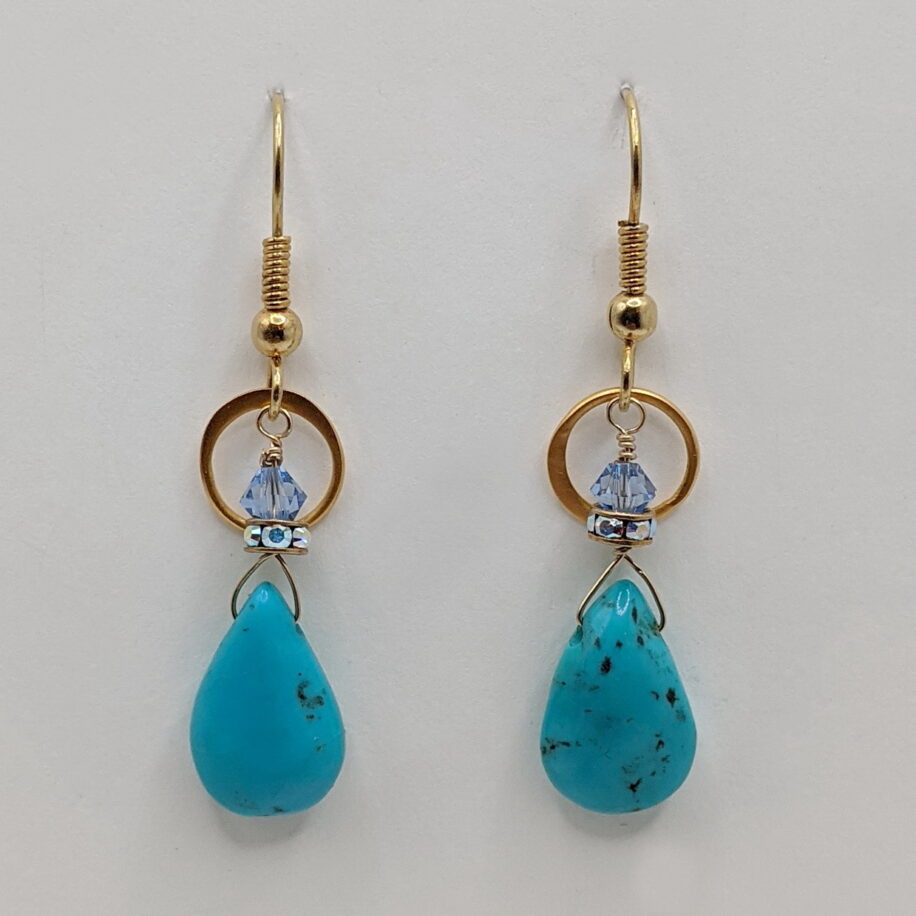 Gold-Fill Earrings with Turquoise & Swarovski Crystals by Veronica Stewart at The Avenue Gallery, a contemporary fine art gallery in Victoria, BC, Canada.