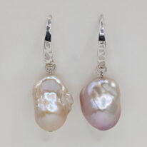Baroque Pearl Earrings with Hammered Sterling Silver by Val Nunns at The Avenue Gallery, a contemporary fine art gallery in Victoria, BC, Canada.