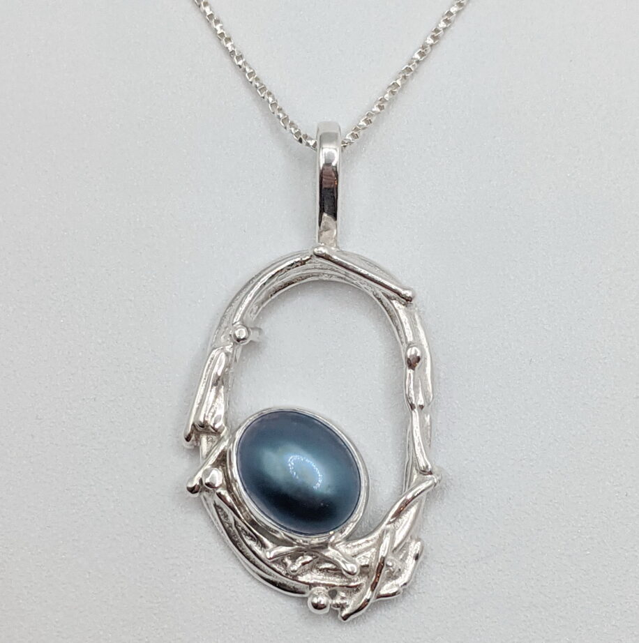 Twig Hoop Pendant with Pearl by A & R Jewellery at The Avenue Gallery, a contemporary fine art gallery in Victoria, BC, Canada.