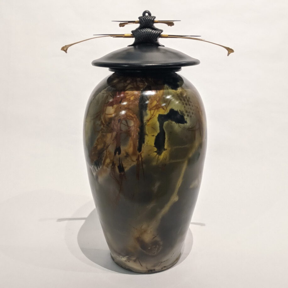 Very Large Vase with Double Lid & Gold by Geoff Searle at The Avenue Gallery, a contemporary fine art gallery in Victoria, BC, Canada.