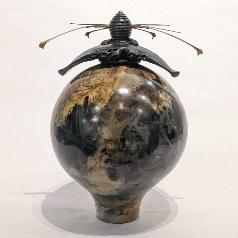 Large Round-Shape Vase with Double Top and Gold by Geoff Searle at The Avenue Gallery, a contemporary fine art gallery in Victoria, BC, Canada.
