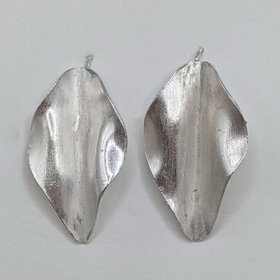 Argentium Silver Fold Formed Leaf Earrings (Petite) by Darlene Letendre at The Avenue Gallery, a contemporary fine art gallery in Victoria, BC, Canada.
