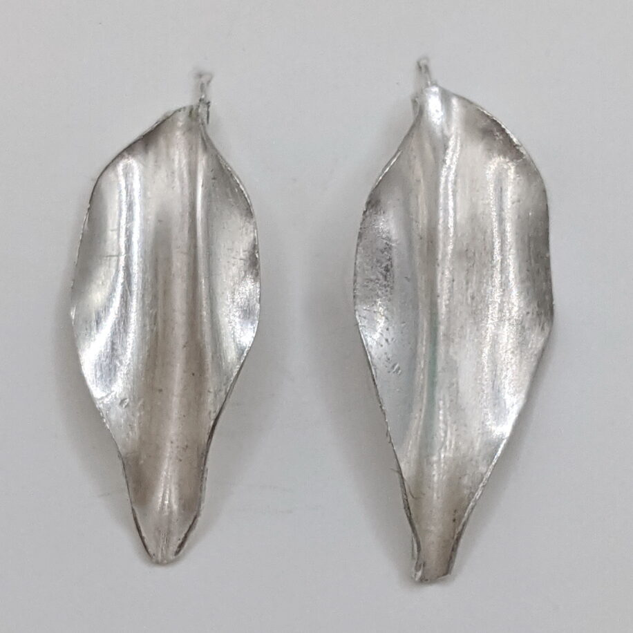 Argentium Silver Fold Formed Leaf Earrings (Small) by Darlene Letendre at The Avenue Gallery, a contemporary fine art gallery in Victoria, BC, Canada.