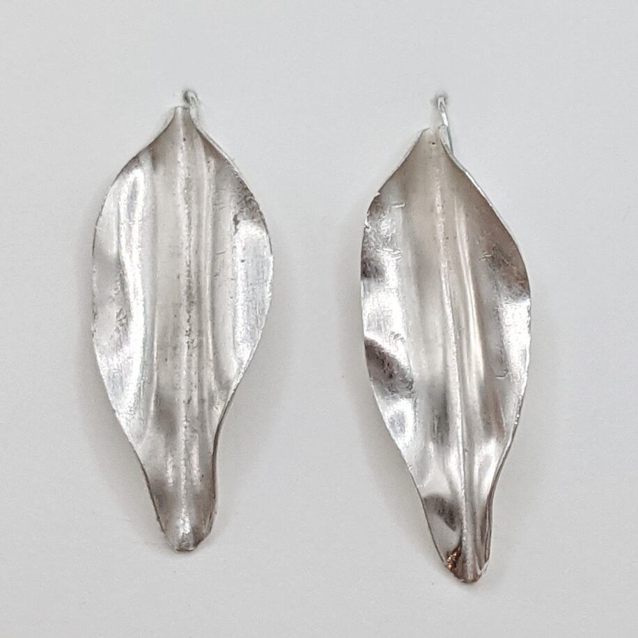 Argentium Silver Fold Formed Leaf Earrings (Small) by Darlene Letendre at The Avenue Gallery, a contemporary fine art gallery in Victoria, BC, Canada.