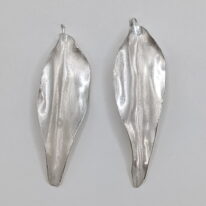 Argentium Silver Fold Formed Leaf Earrings (Medium) by Darlene Letendre at The Avenue Gallery, a contemporary fine art gallery in Victoria, BC, Canada.