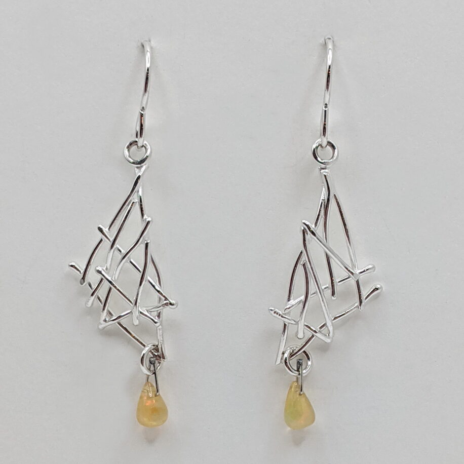 Twig Earrings with Opal by A & R Jewellery at The Avenue Gallery, a contemporary fine art gallery in Victoria, BC, Canada.