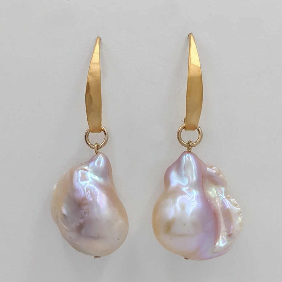 Mauve/Pink Baroque Pearl Earrings with 14kt. Gold-Plated Wires by Val Nunns at The Avenue Gallery, a contemporary fine art gallery in Victoria, BC, Canada.