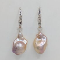 Mauve/Pink Baroque Pearl Earrings with Sterling Silver Wires by Val Nunns at The Avenue Gallery, a contemporary fine art gallery in Victoria, BC, Canada.