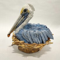 Nesting Blue Pelican by Carolyn Houg at The Avenue Gallery, a contemporary fine art gallery in Victoria, BC, Canada.