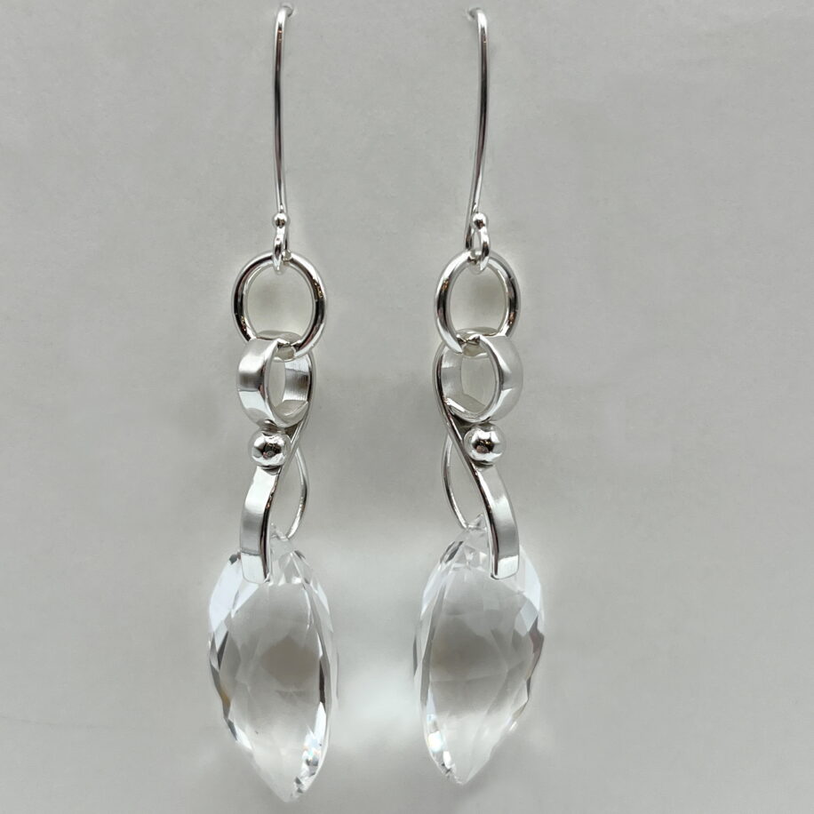 Marquise Quartz on Wave Curl Earrings by A & R Jewellery a The Avenue Gallery, a contemporary fine art gallery in Victoria, BC, Canada.