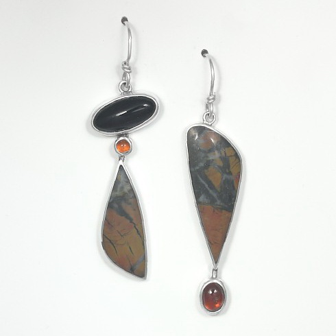 Stone Canyon Jasper, Black Onyx & Hessonite Garnet Earrings by Brenda Roy at The Avenue Gallery, a contemporary fine art gallery in Victoria, BC, Canada.