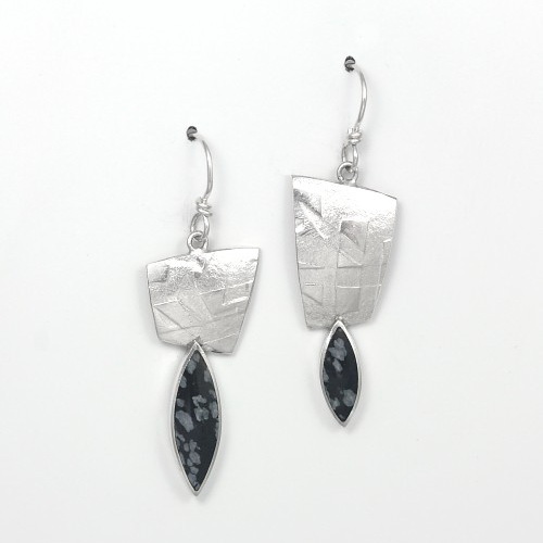 Textured Silver & Snowflake Obsidian Earrings by Brenda Roy at The Avenue Gallery, a contemporary fine art gallery in Victoria, BC, Canada.