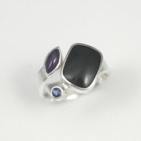 Black Jade, Amethyst & Sapphire Ring by Brenda Roy at The Avenue Gallery, a contemporary fine art gallery in Victoria, BC, Canada.