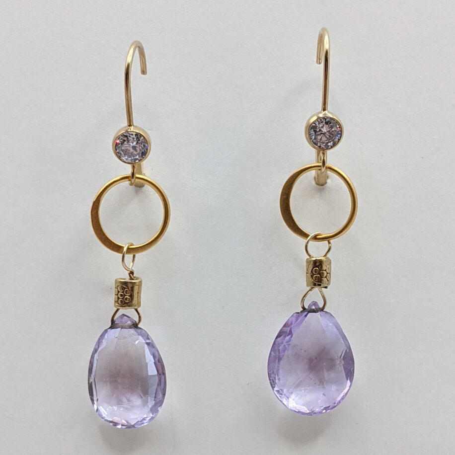 Gold-Fill Earrings with Faceted Amethyst by Veronica Stewart at The Avenue Gallery, a contemporary fine art gallery in Victoria, BC, Canada.