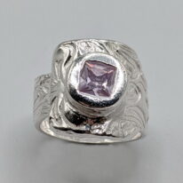 Fine Silver Ring with Lilac Square Cubic Zirconia by Veronica Stewart at The Avenue Gallery, a contemporary fine art gallery in Victoria, BC, Canada.