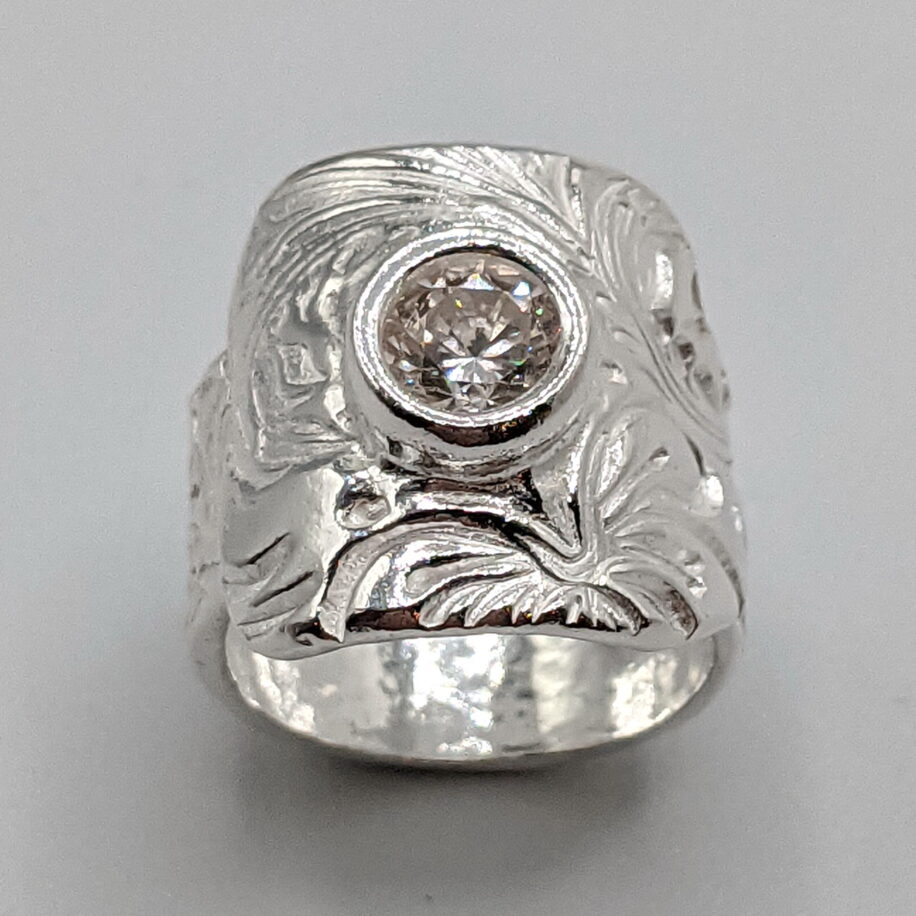 Fine Silver Ring with Cubic Zirconia by Veronica Stewart at The Avenue Gallery, a contemporary fine art gallery in Victoria, BC, Canada.