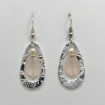 Open Textured Oval Earrings with Rose Quartz Drops by Veronica Stewart at The Avenue Gallery, a contemporary fine art gallery in Victoria, BC, Canada.