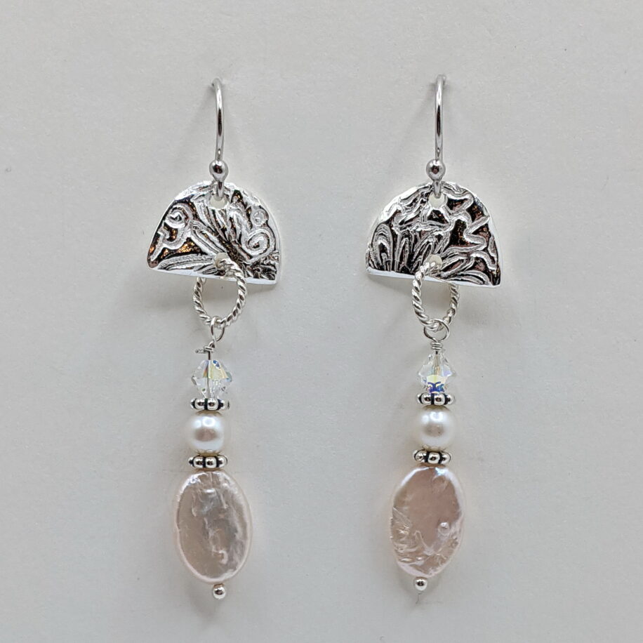 Silver Earrings with White Pearls by Veronica Stewart at The Avenue Gallery, a contemporary fine art gallery in Victoria, BC, Canada.