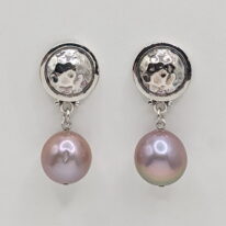 Mauve Edison Pearl Earrings with Sterling Silver Hammered Button Posts by Val Nunns at The Avenue Gallery, a contemporary fine art gallery in Victoria, BC, Canada.
