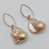 Large Pink Baroque Pearl Earrings with 14kt. Gold Plated Wires by Val Nunns at The Avenue Gallery, a contemporary fine art gallery in Victoria, BC, Canada.