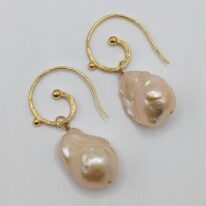 Baroque Pearl Earrings with Curly Gold-Plated Wires by Val Nunns at The Avenue Gallery, a contemporary fine art gallery in Victoria, BC, Canada.