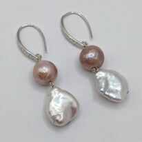 Edison & White Baroque Pearl Earrings with Sterling Silver Drops by Val Nunns at The Avenue Gallery, a contemporary fine art gallery in Victoria, BC, Canada.