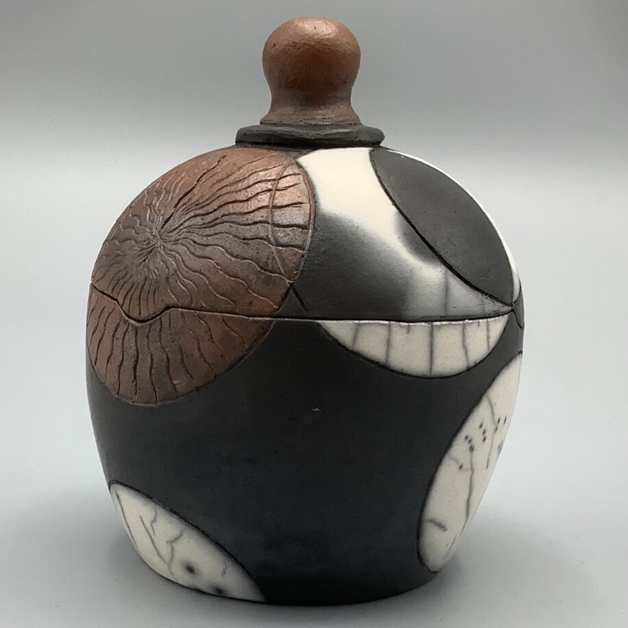 Naked Raku Lidded Jar by Jan Lovewell at The Avenue Gallery, a contemporary fine art gallery in Victoria, BC, Canada.